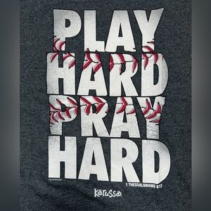 Kērussō Play Hard Pray Hard Bible Verse Baseball Grey Short Sleeve T-Shirt XL
